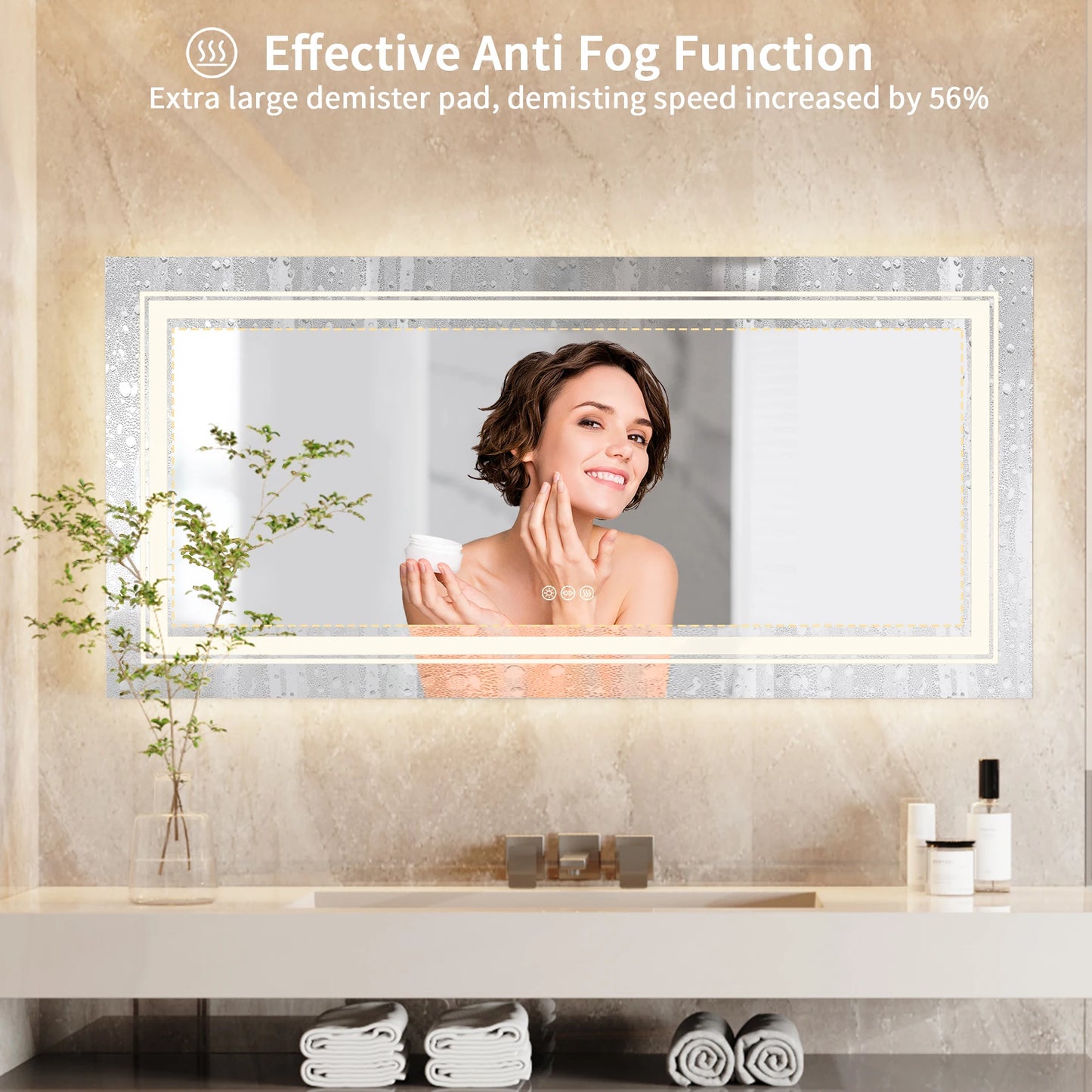 Large Wall-Mounted LED Illuminated Bathroom Mirror Touch Antifog Vanity Mirror Dimmable Commercial-Grade 42"