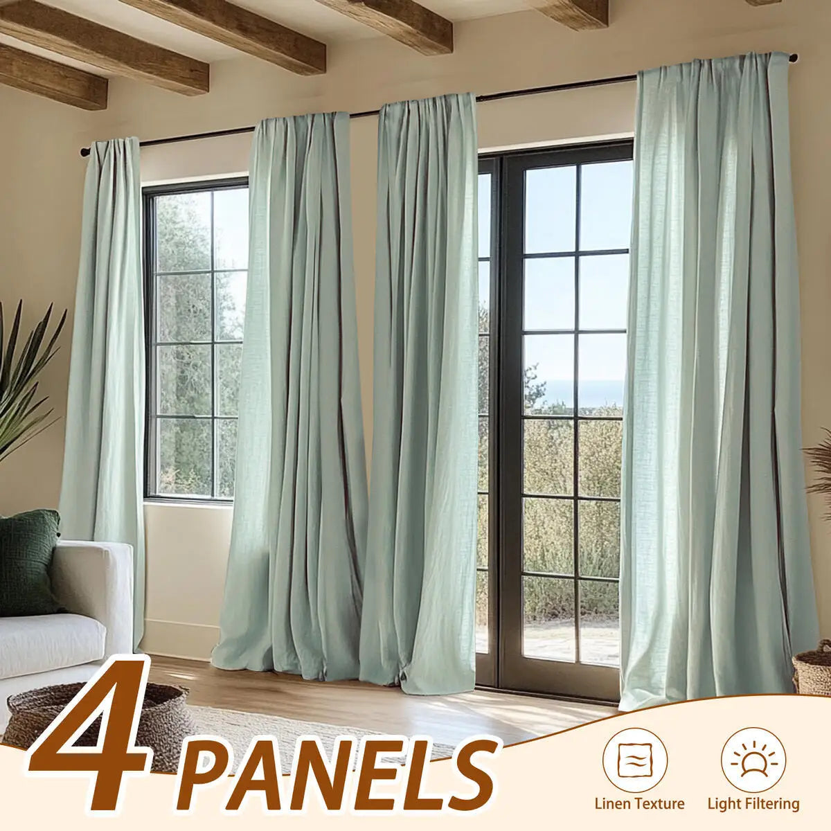 Inchan 4pc Farmhouse Light Filtering Curtains Living Room