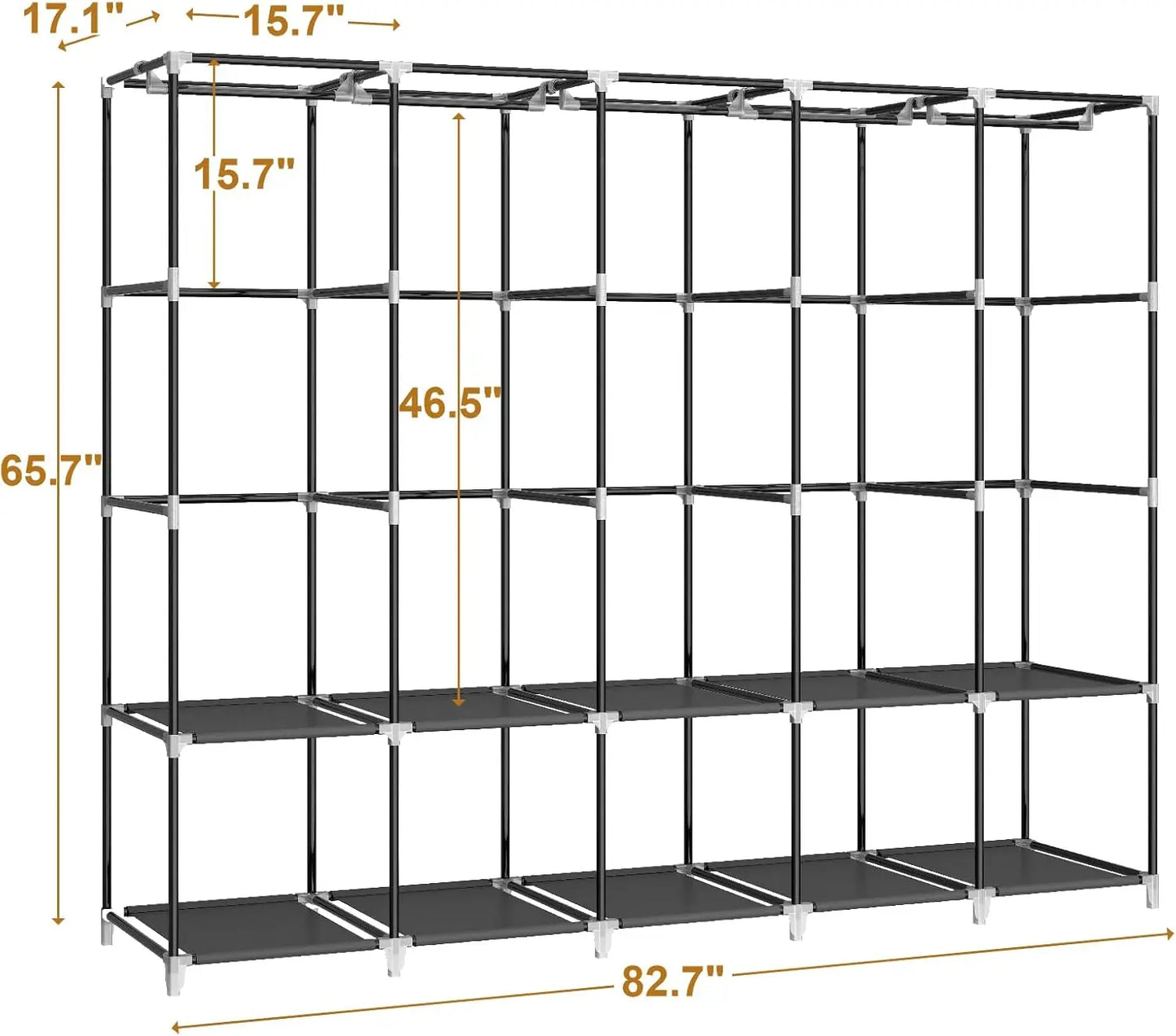 83 Inch Wide Portable Closet Wardrobe with Cover, 5 Hanging Rods and 10 Shelves for Clothes Storage