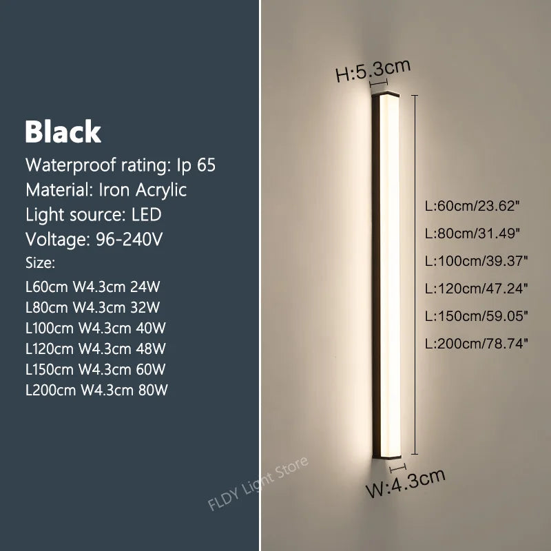 Modern Waterproof Outdoor Long Strip LED Wall Light IP65 Wrought Iron Wall Light Garden Porch Wall Light 110V 220V Lighting