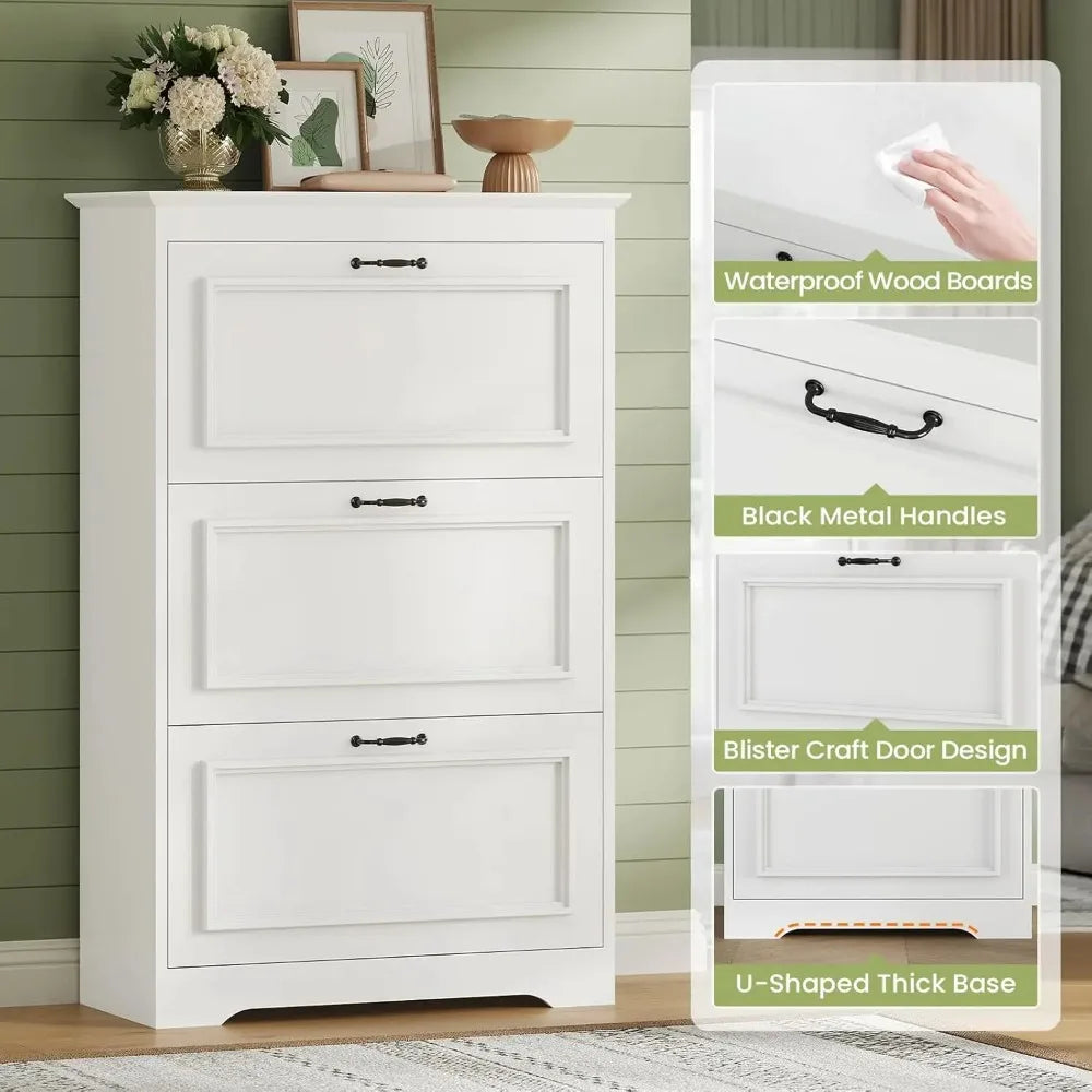 Brinlawb Shoe Cabinet With 3 Flip Drawers For Entryway
