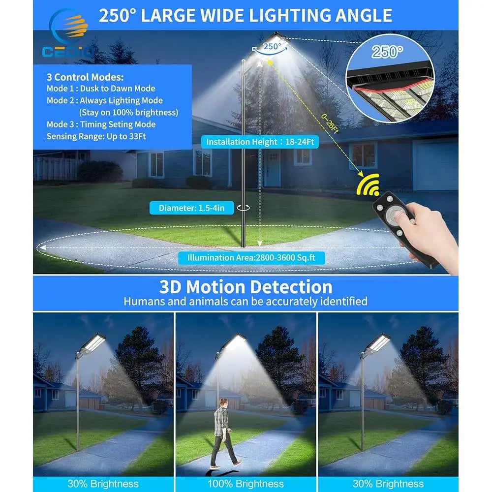 6000W Solar Street Lights Outdoor Waterproof LED Parking Lot Lights 420000 Lumens Dusk to Dawn Motion Sensor Lighting Solar