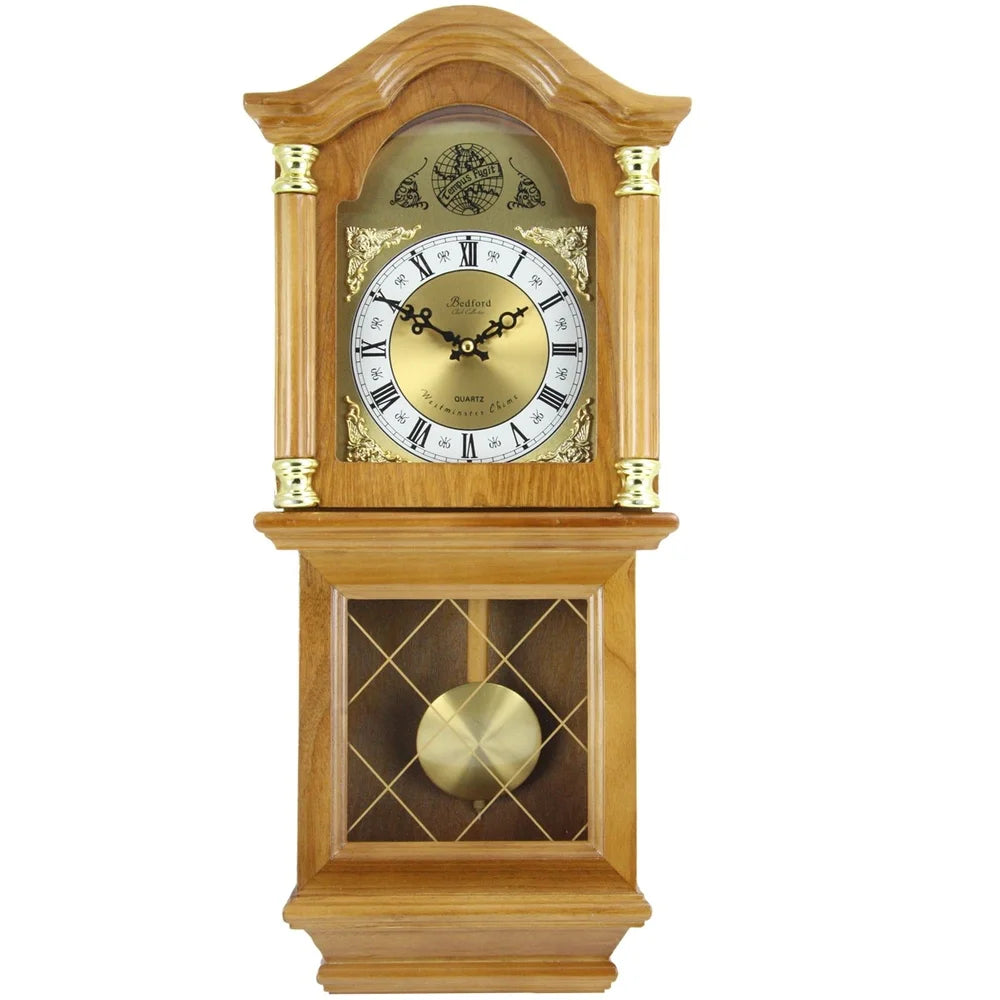XMSJ Classic Oak Chiming Wall Clock Pendulum Chimes