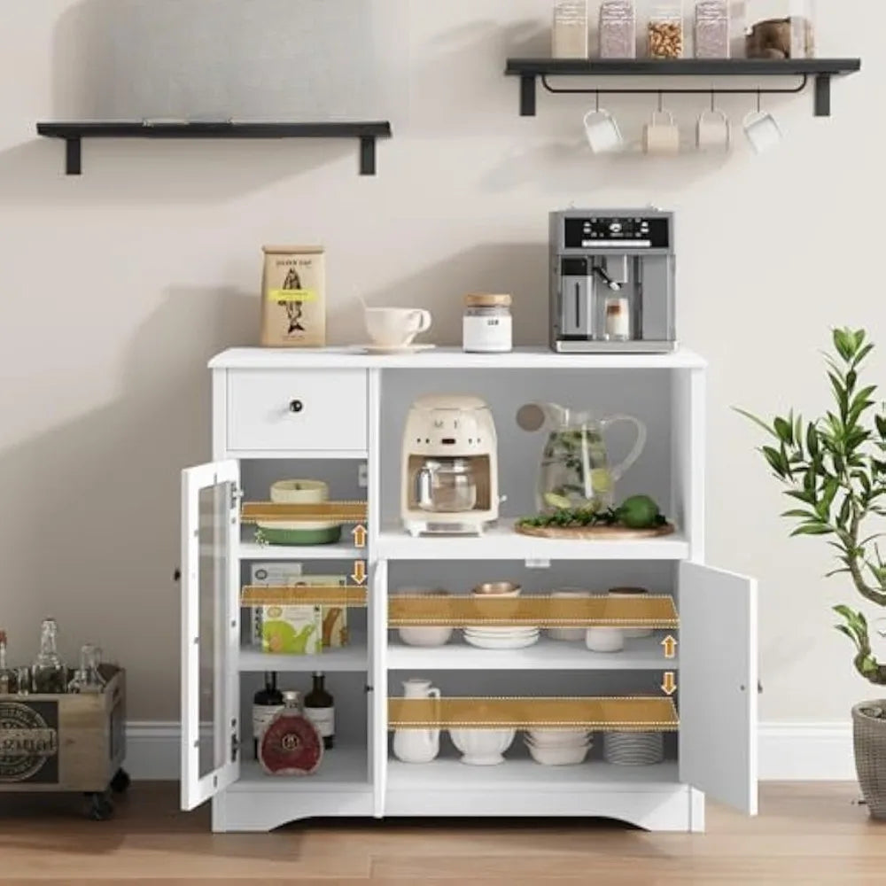 Microwave Cabinet, Kitchen Storage Cabinet with 3 Doors and 1 Drawer, Microwave Stand for Kitchen, Dining Room