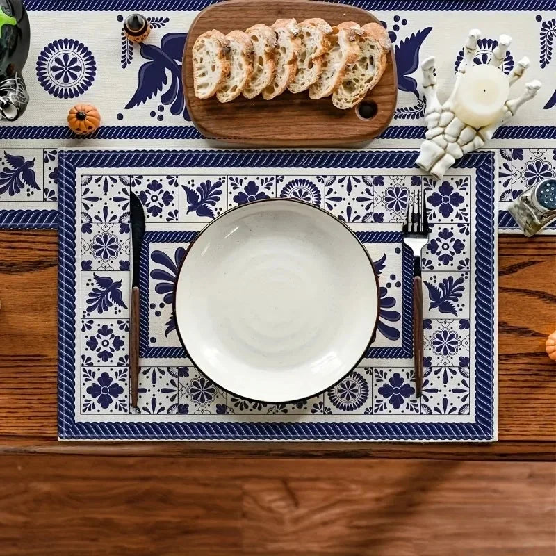 4PC Meal Mats Ceramic Floral Phoenix Carnival Mexican Mat Table Pads Non Slip Heat Resistant Place Dining Mat for Farmhouse