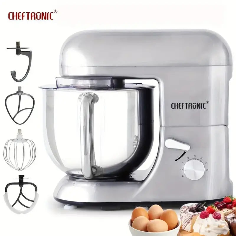 Cheftronic 6 Speed Stand Mixer with 7 Quart Stainless Steel Mixing Bowl,Dough hook, Egg whisk, Kitchen mixer with US Plug