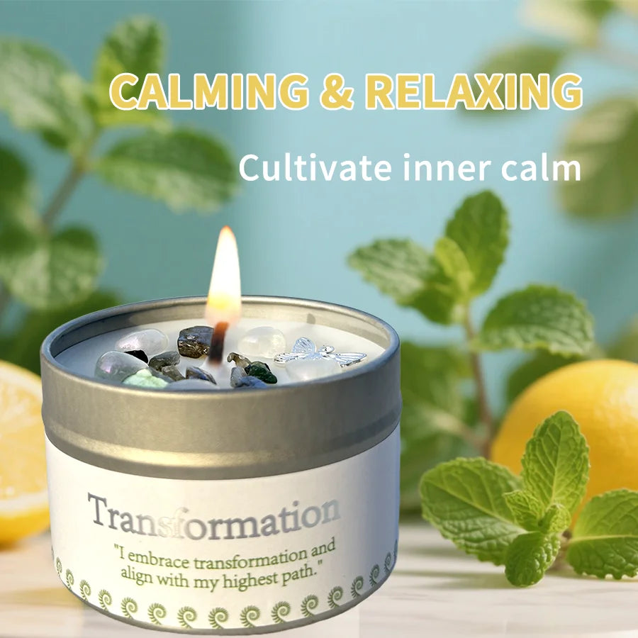 Scented Candle,Lemon & Mint Scent with Crystals, for Gifting Female Friends - Suitable for Christmas,Halloween & Home Meditation
