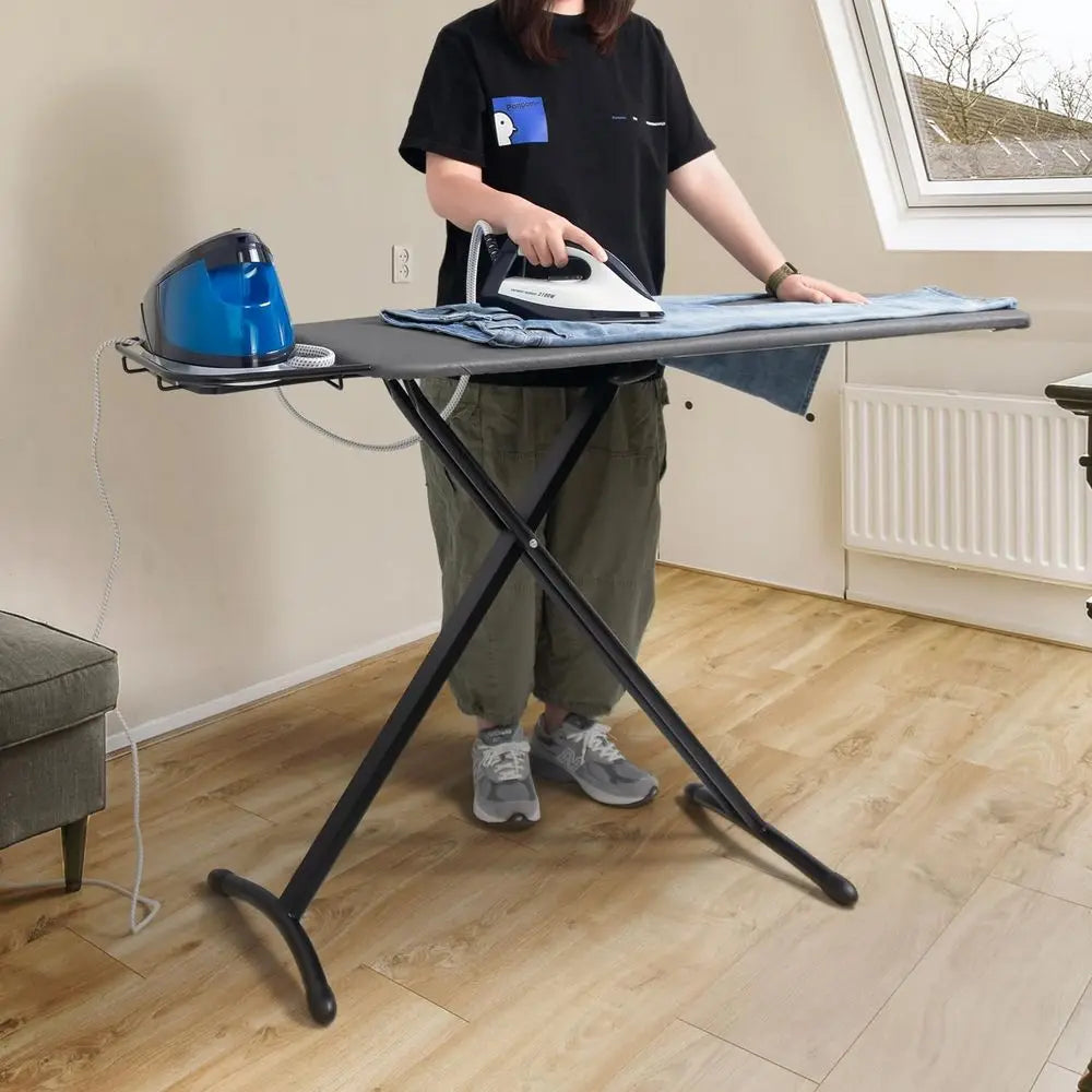 18x46 Ironing Board with Heat Resistant Cover and Thicken Felt Pad, Deluxe Iron Board with Steam Iron Rest, Adjustable Height He