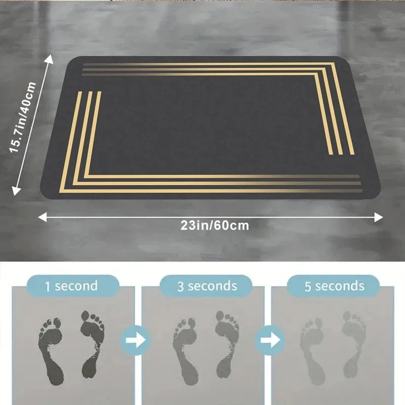 Luxurious thick anti-slip diatom mud floor mat - soft, water-absorbent, quick-drying, with elegant grey and gold striped design.