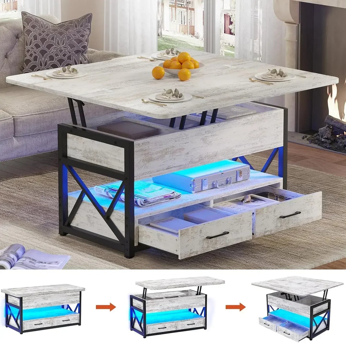Lift Top Coffee Table With Storage 4 In 1 White Finish