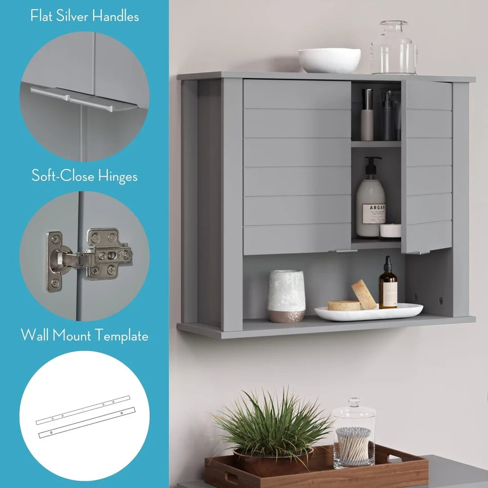 XMSJ Wall Mount Bathroom Medicine Cabinet Two Door Storage