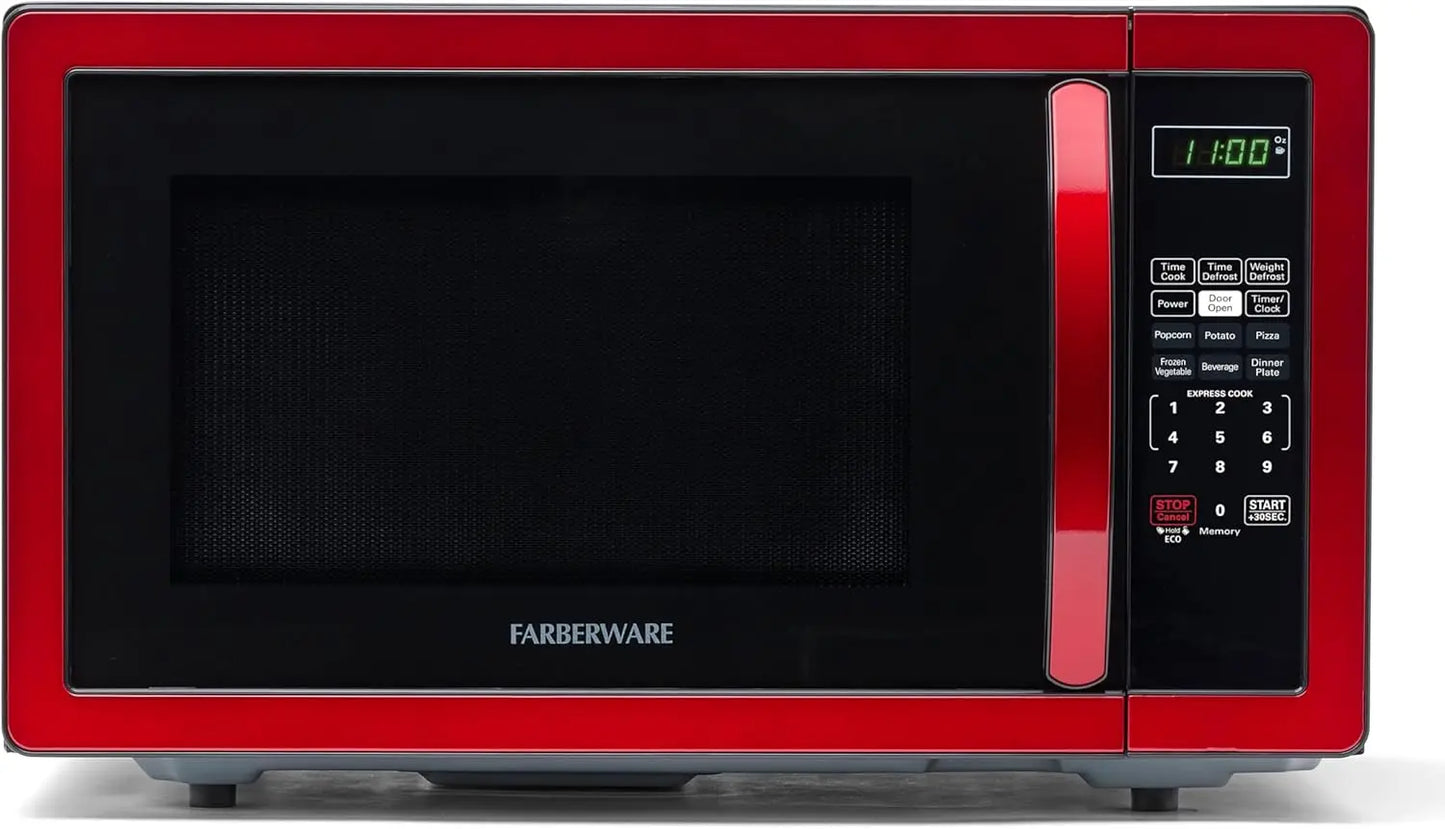 Farberware 1.1 Cu. Ft. Countertop Microwave Oven 1000 Watts Power, Auto Cook Settings Defrost Easy Clean and Child Safety Lock