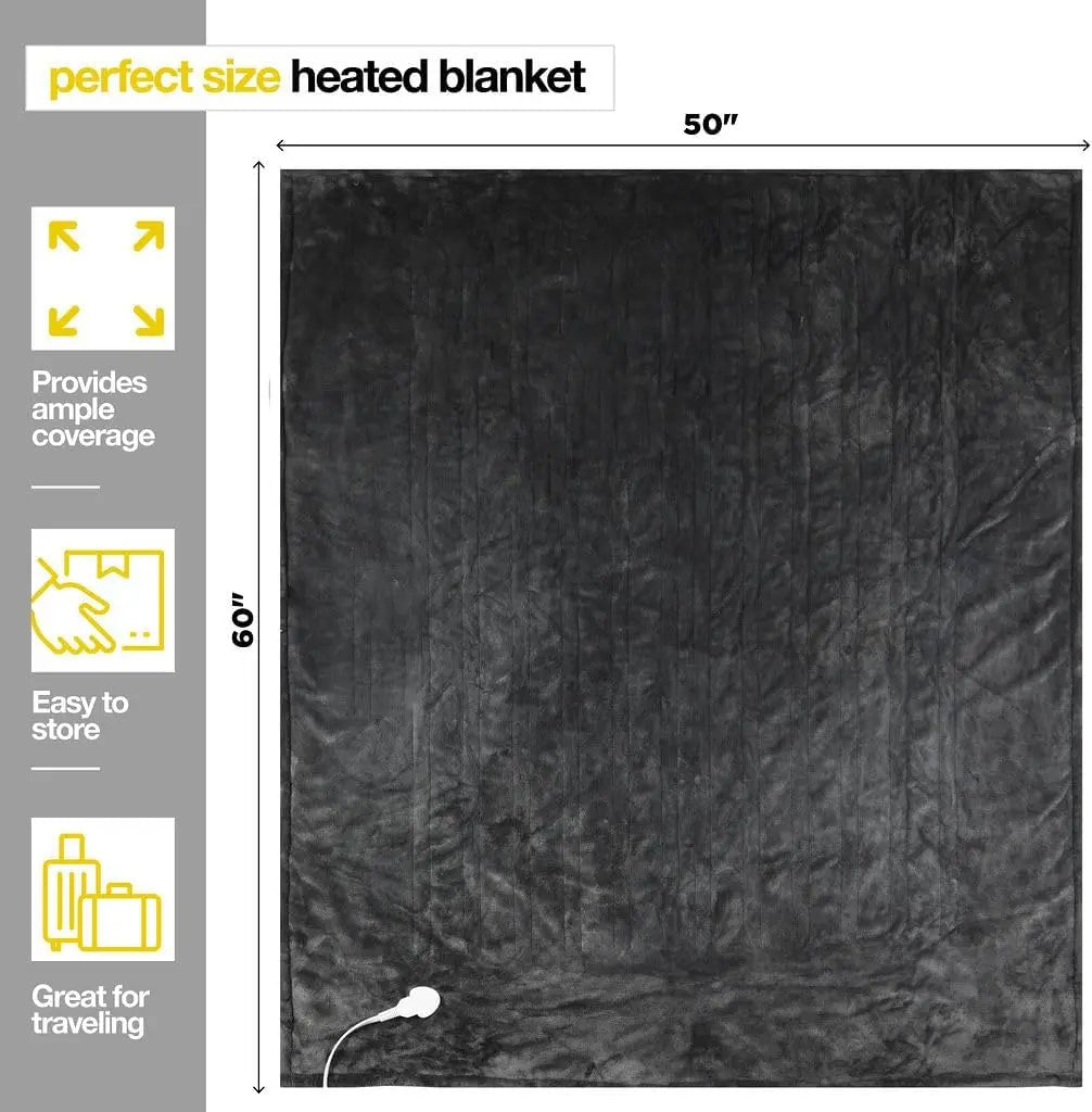 Machine Washable Heated Blanket, Soft Electric Throw with 10 Settings & Auto Shut-Off, Fast Heating (Gray, 50x60)