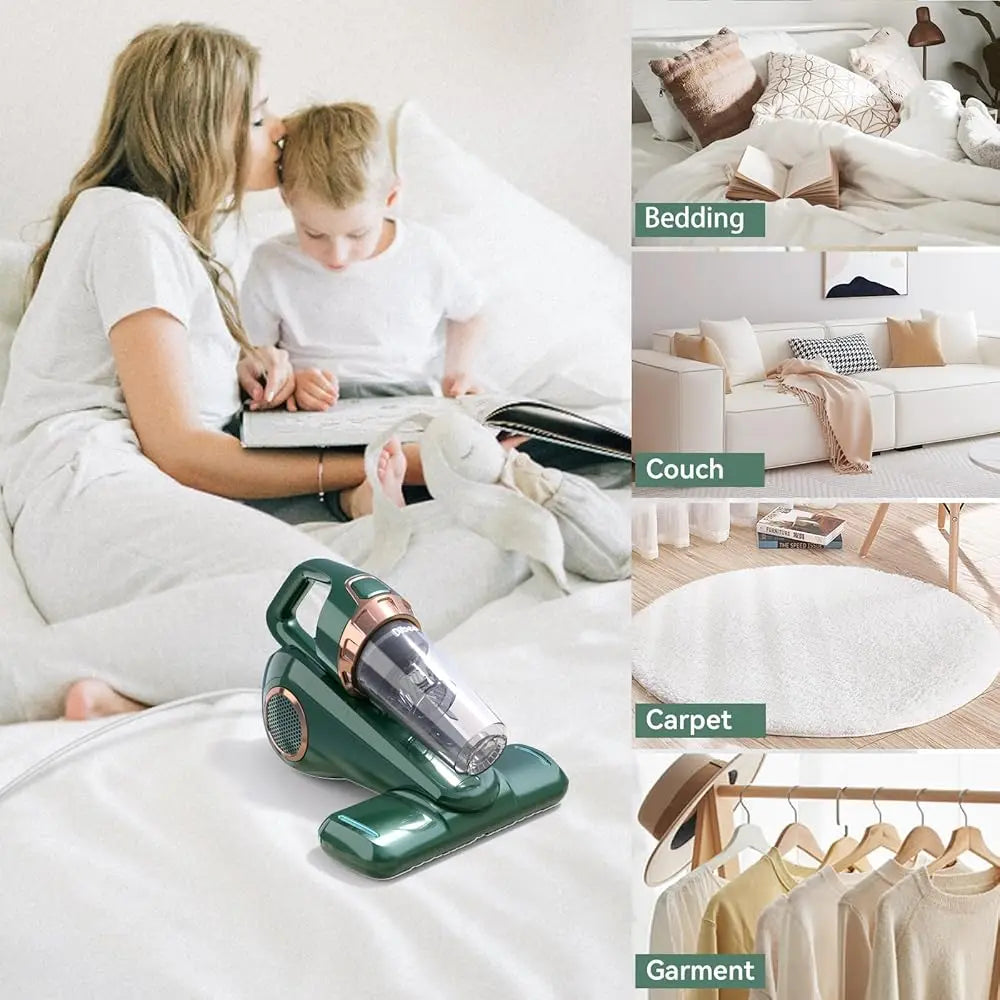Handheld Bed Vacuum Cleaner Hine, Mattr Vacuum Cleaner With 15Kpa Suction, Uv Light, Washable Hepa For Deep Clean Fur, Hair,