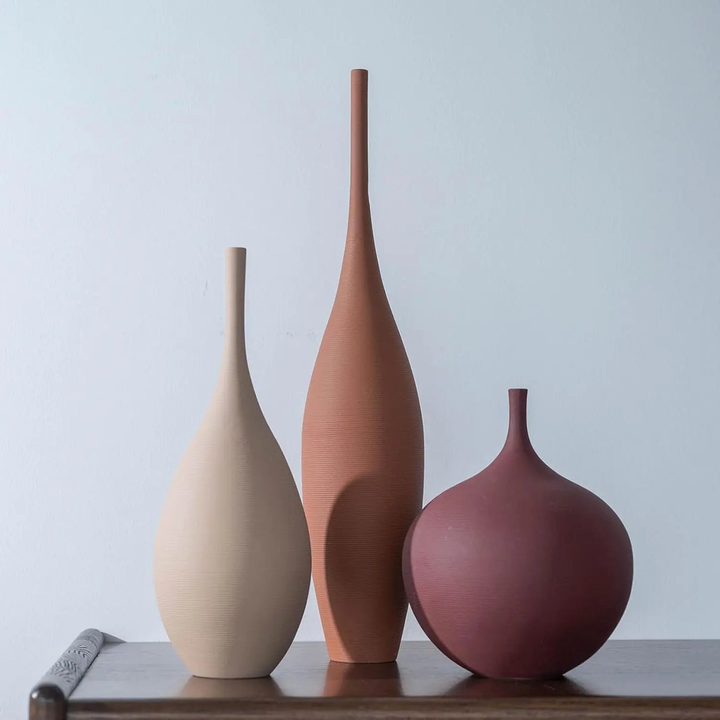Set of 3 Modern Ceramic Vases, Farmhouse Minimalist Decor for Home Centerpieces in Brown Khaki Red