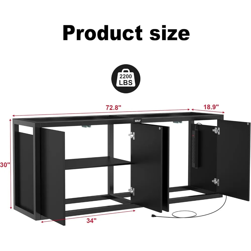 125-150 Gallon Fish Tank Stand, Heavy Duty Metal Aquarium Stand with Power Outlet and Cabinet for Fish Tank Filters and Accesso