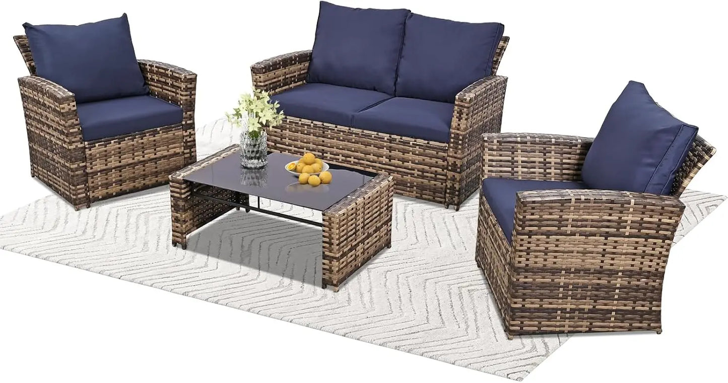Outdoor Wicker Sectional Sofa Set With Coffee Table