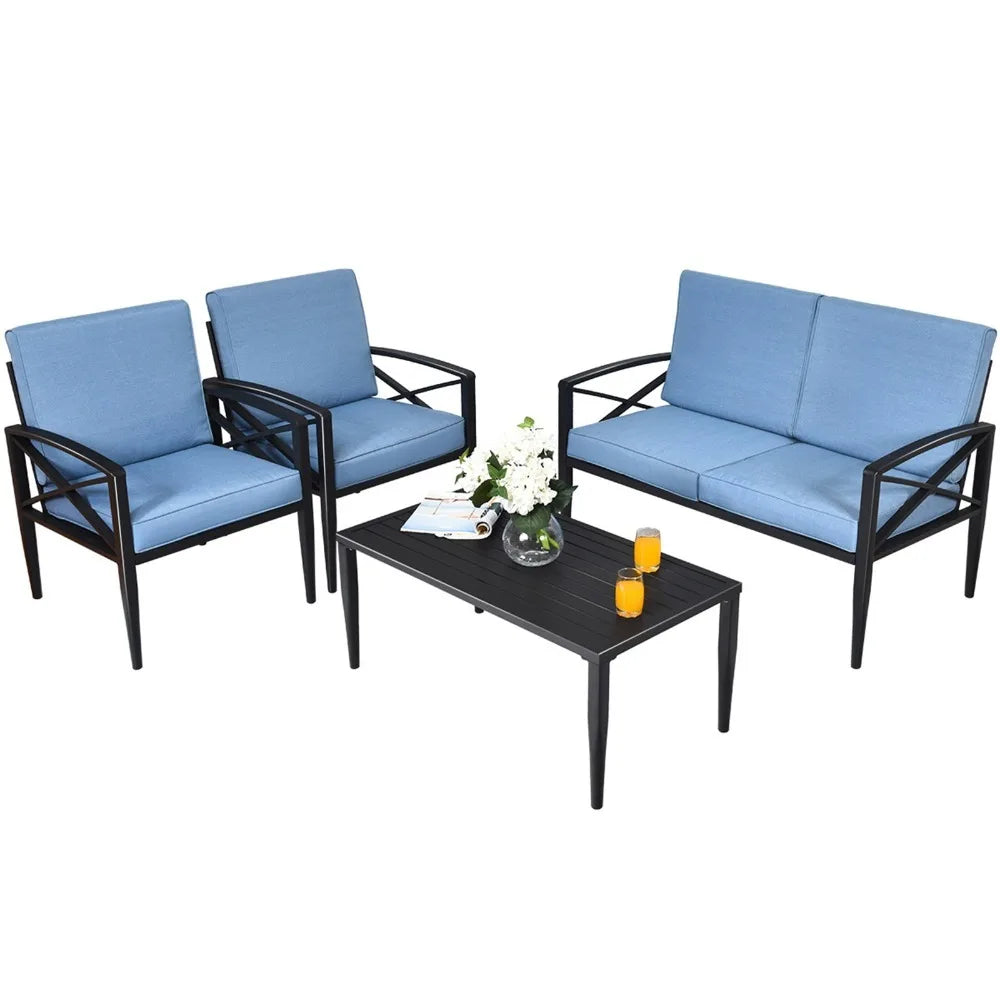 4PCS Patio Sofa Conversation Set Outdoor Furniture Set Yard w/ Cushion