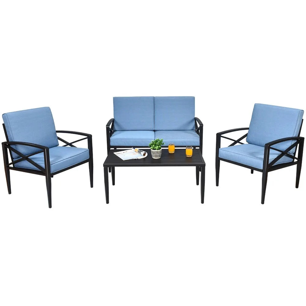 4PCS Patio Sofa Conversation Set Outdoor Furniture Set Yard w/ Cushion