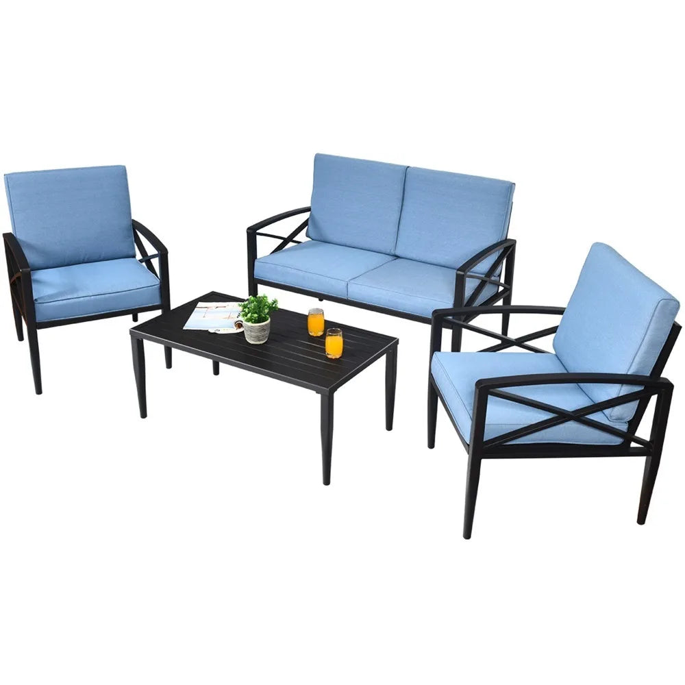 4PCS Patio Sofa Conversation Set Outdoor Furniture Set Yard w/ Cushion