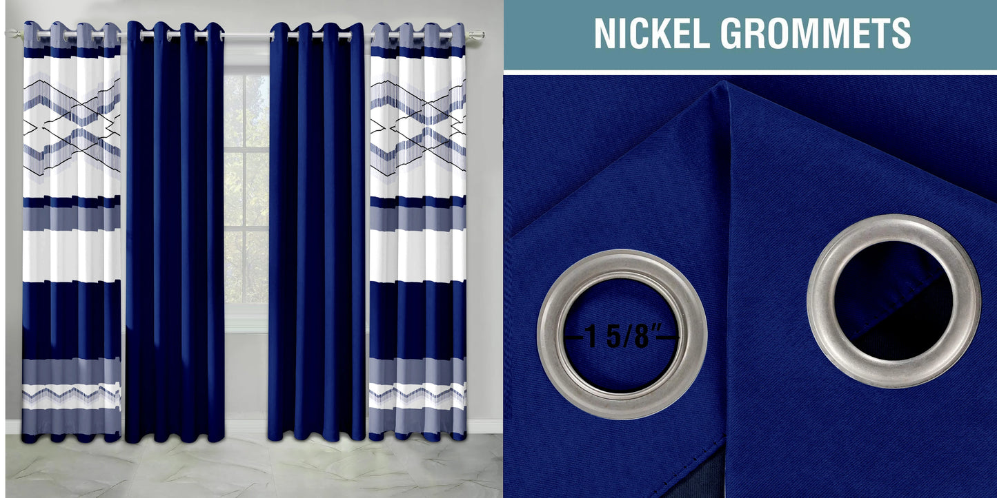 Modern Blue White Geometric 9 Piece Bedding Set Duvet Cover Sheet Pillowcases Curtains Bedroom Bedding Sets for Home