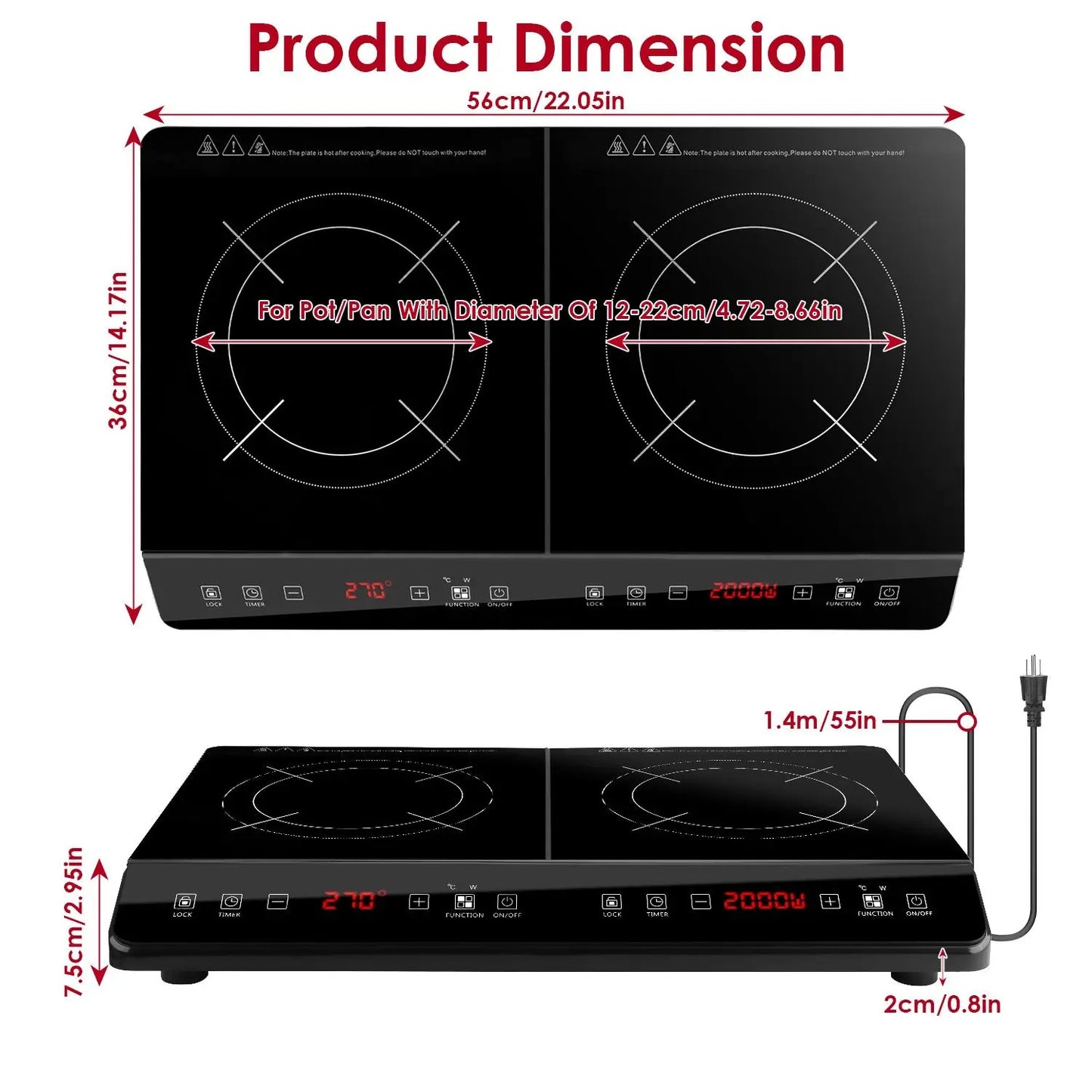 4000W High Power Dual Pot Electric Stove Induction Cooktop  Cooker Plate Kitchen 110V Fast Heating Durable Sturdy Cooking Stove