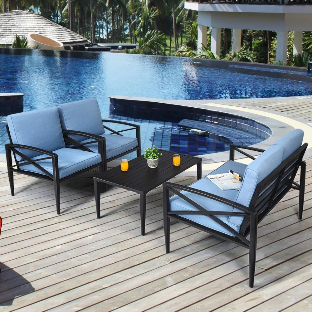 4PCS Patio Sofa Conversation Set Outdoor Furniture Set Yard w/ Cushion