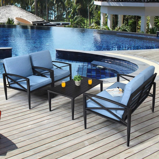 4PCS Patio Sofa Conversation Set Outdoor Furniture Set Yard w/ Cushion