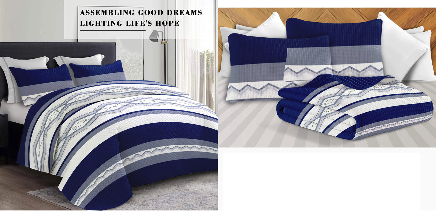 Modern Blue White Geometric 9 Piece Bedding Set Duvet Cover Sheet Pillowcases Curtains Bedroom Bedding Sets for Home