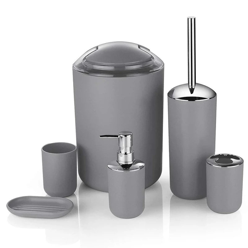 Bamboo Bathroom Accessories Set, Toothbrush Holder, Soap Dispenser, Toilet Brush, Trash Can, Bathroom Essential Set, 6Pcs