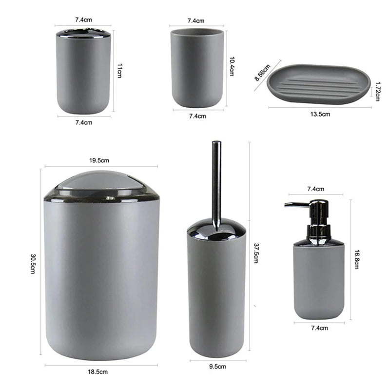 Bamboo Bathroom Accessories Set, Toothbrush Holder, Soap Dispenser, Toilet Brush, Trash Can, Bathroom Essential Set, 6Pcs
