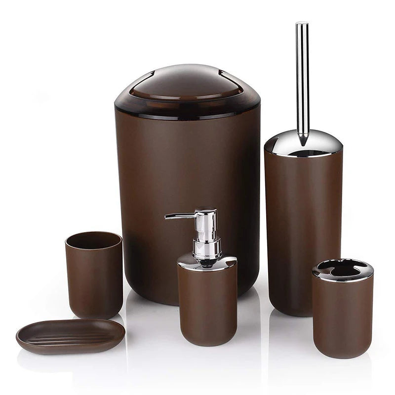 Bamboo Bathroom Accessories Set, Toothbrush Holder, Soap Dispenser, Toilet Brush, Trash Can, Bathroom Essential Set, 6Pcs