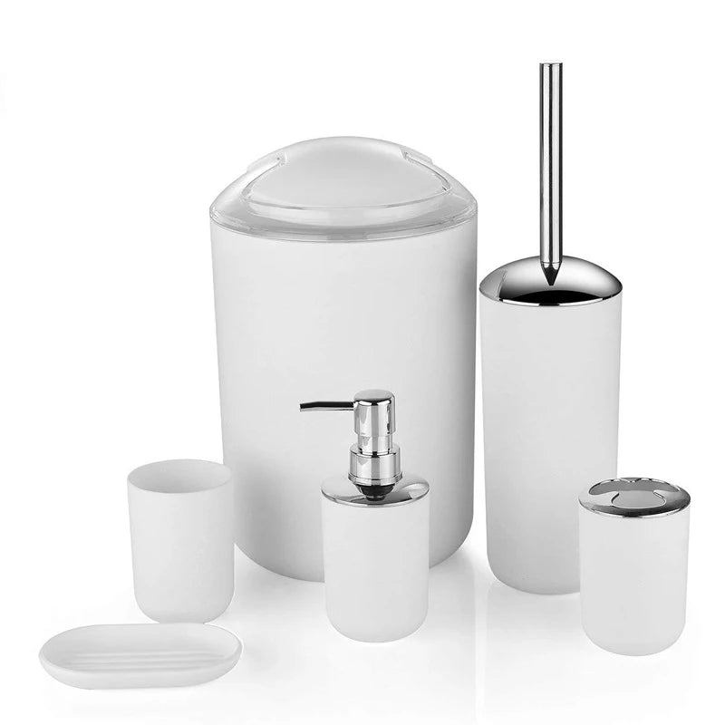 Bamboo Bathroom Accessories Set, Toothbrush Holder, Soap Dispenser, Toilet Brush, Trash Can, Bathroom Essential Set, 6Pcs