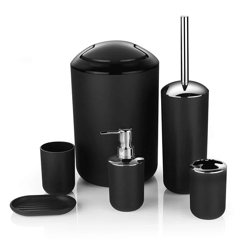 Bamboo Bathroom Accessories Set, Toothbrush Holder, Soap Dispenser, Toilet Brush, Trash Can, Bathroom Essential Set, 6Pcs