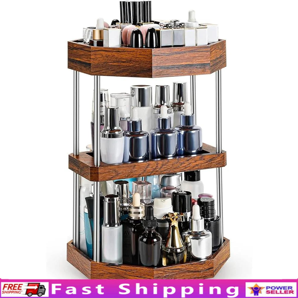360 Degree Rotating Makeup Organizer Cosmetic Storage Display Perfume Cologne Holder Space Saving Makeup Case Dressing Table