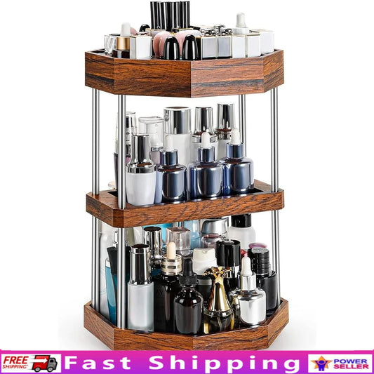 360 Degree Rotating Makeup Organizer Cosmetic Storage Display Perfume Cologne Holder Space Saving Makeup Case Dressing Table
