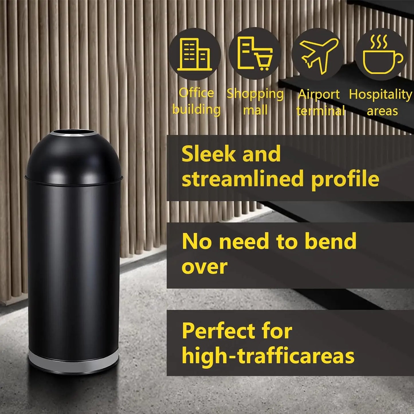 Open Top Trash Can 17 Gal / 65L Commercial Grade Heavy Duty Tall Commercial Trash Can Brushed Stainless Steel for Outdoor