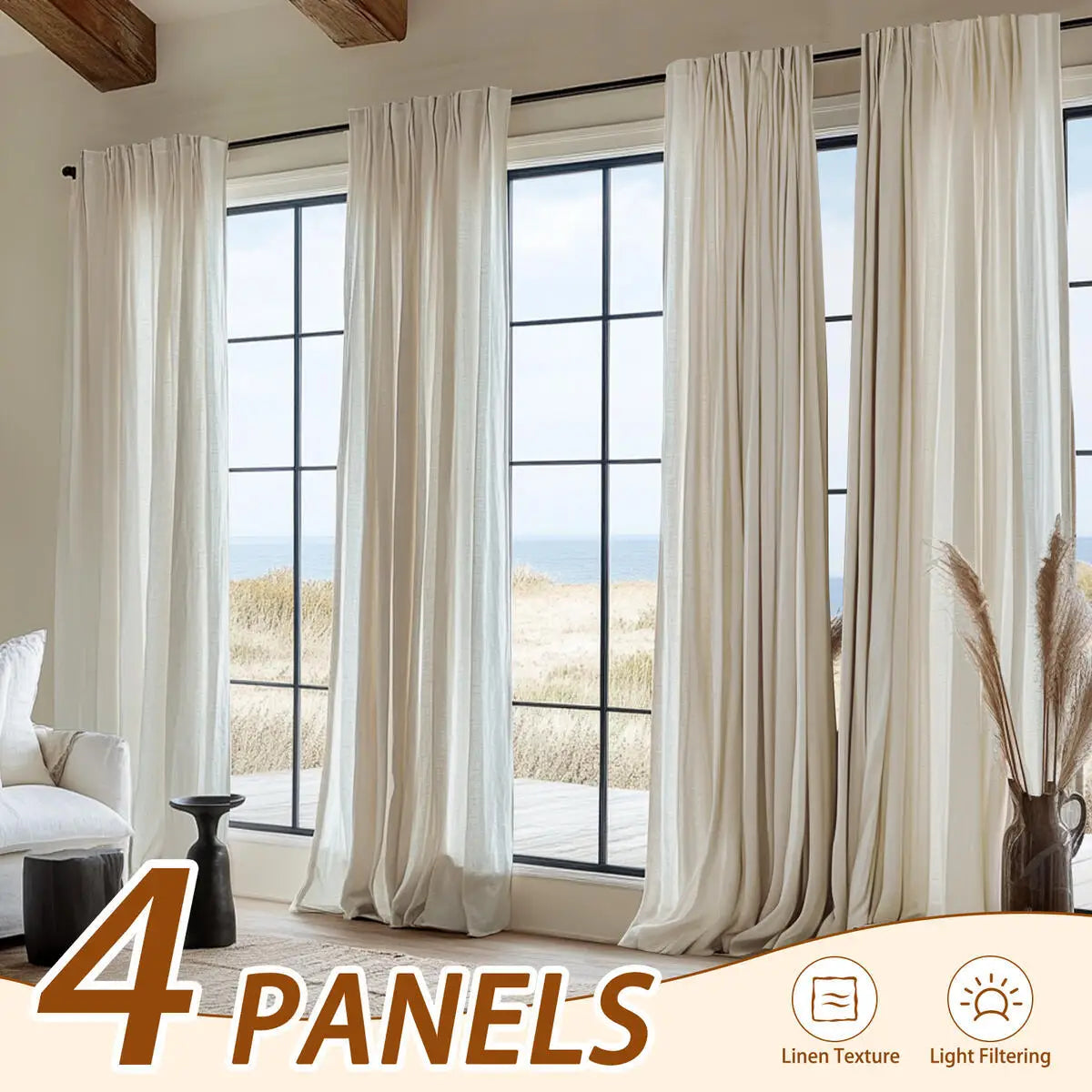 Inchan 4pc Farmhouse Light Filtering Curtains Living Room