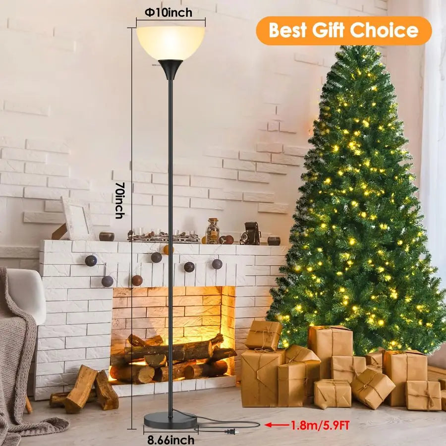 Lamp, LED Standing Lamps with White Plastic Shade, Black Modern Torchiere Floor Lamp, Tall Lamps for Living Room Dorm, Bulb not