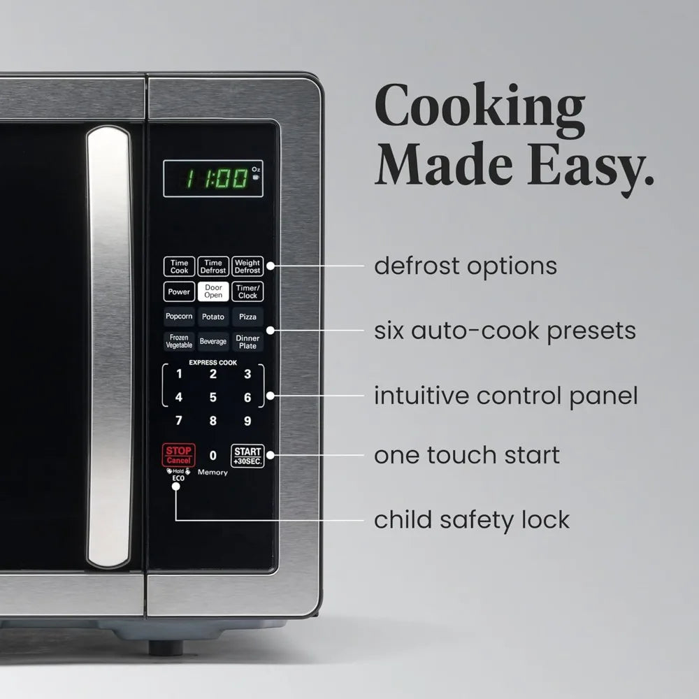 Farberware 1.1 Cu. Ft. Countertop Microwave Oven 1000 Watts Power, Auto Cook Settings Defrost Easy Clean and Child Safety Lock