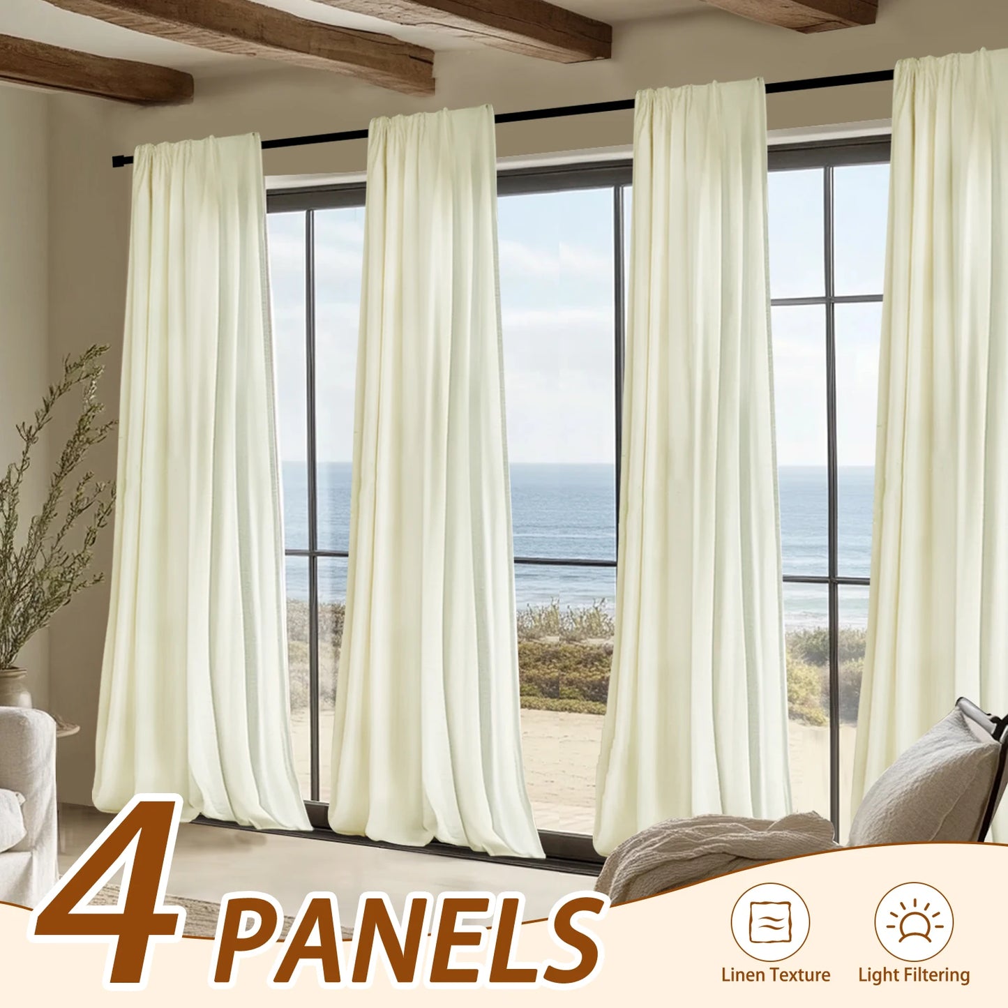 Inchan 4pc Farmhouse Light Filtering Curtains Living Room