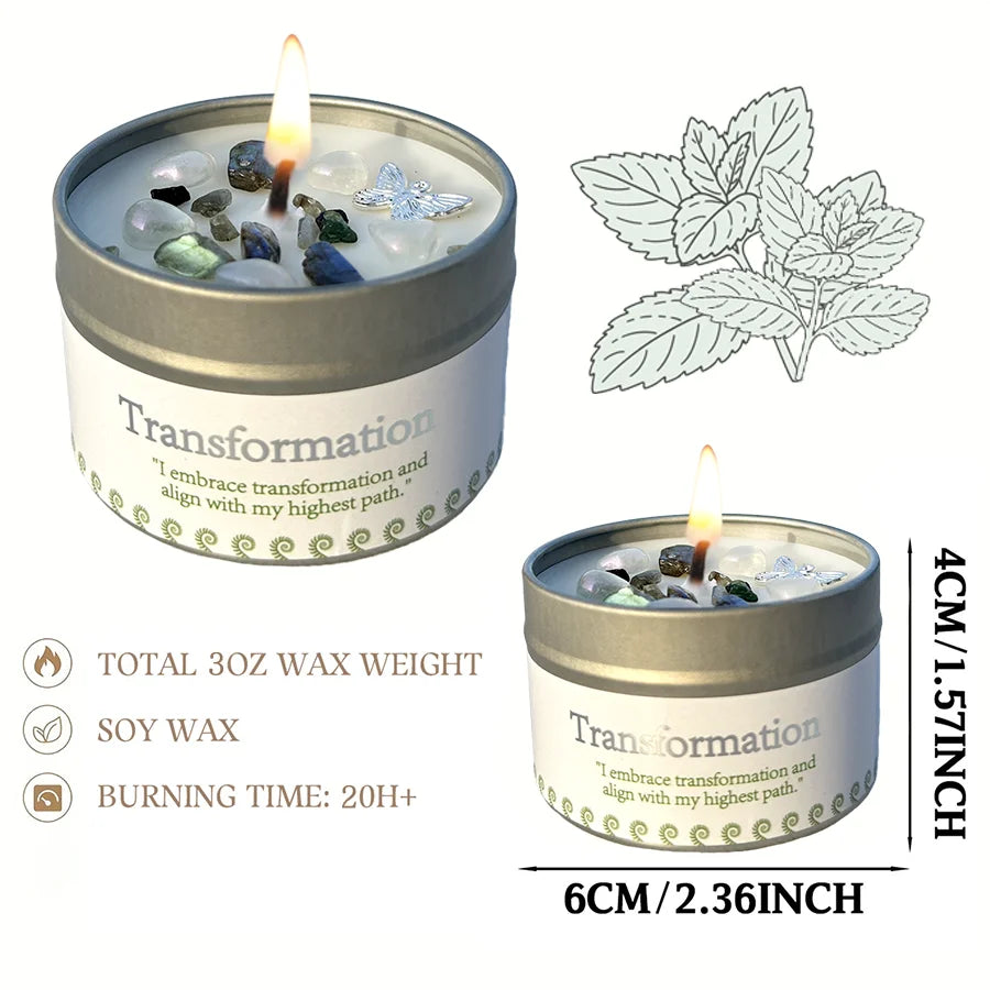 Scented Candle,Lemon & Mint Scent with Crystals, for Gifting Female Friends - Suitable for Christmas,Halloween & Home Meditation