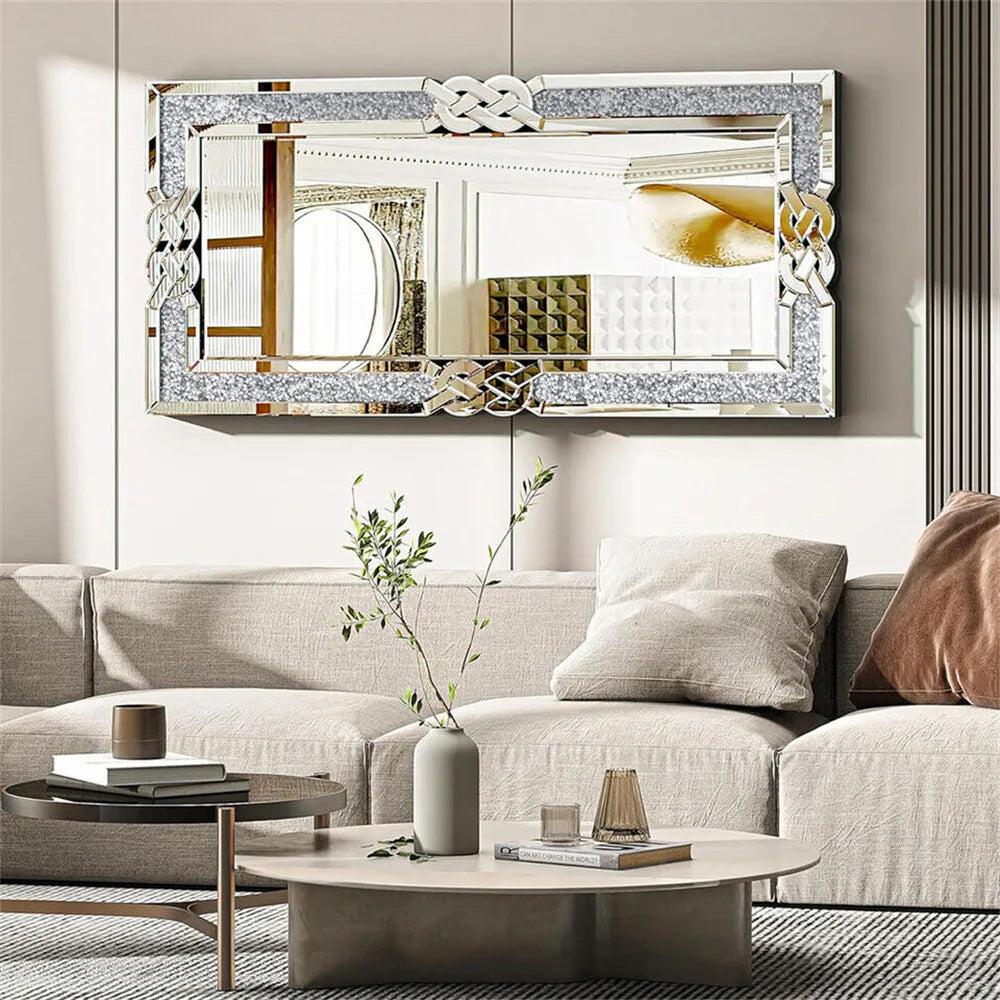 Hign-concerned Crystal Accent Rectangle Mirror Wall Decor