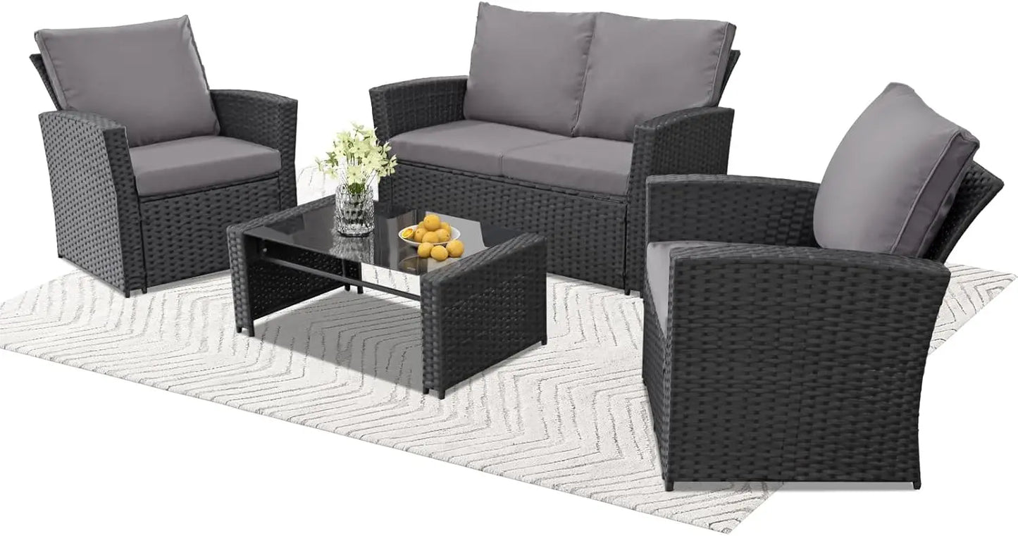 Outdoor Wicker Sectional Sofa Set With Coffee Table