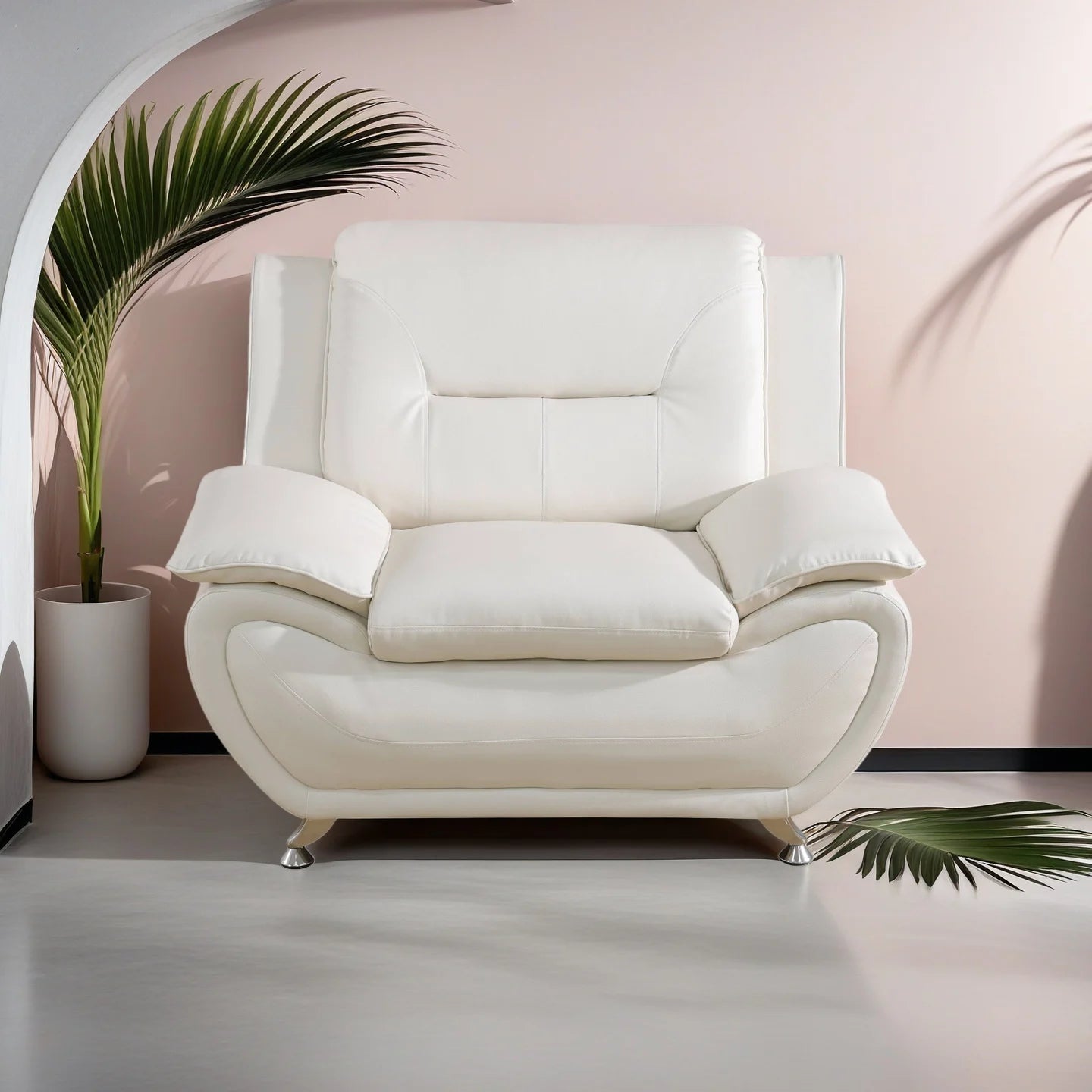 Elegant Compact Sofa for Small Spaces - Beautiful Seams, Long - Lasting Quality in White Faux Leather