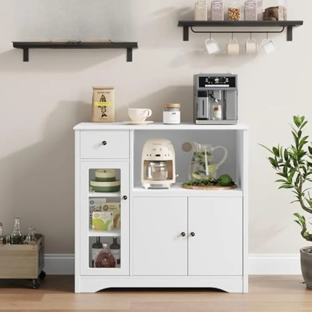 Microwave Cabinet, Kitchen Storage Cabinet with 3 Doors and 1 Drawer, Microwave Stand for Kitchen, Dining Room