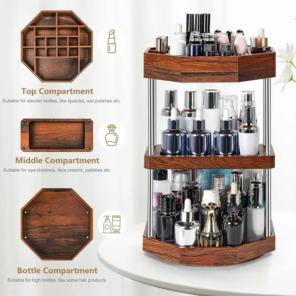 360 Degree Rotating Makeup Organizer Cosmetic Storage Display Perfume Cologne Holder Space Saving Makeup Case Dressing Table