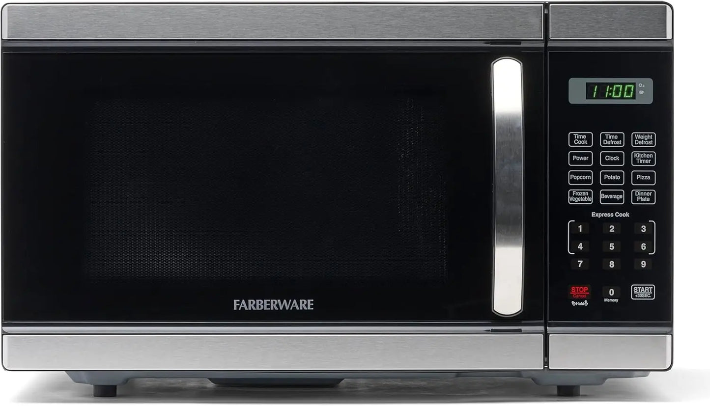 Farberware 1.1 Cu. Ft. Countertop Microwave Oven 1000 Watts Power, Auto Cook Settings Defrost Easy Clean and Child Safety Lock