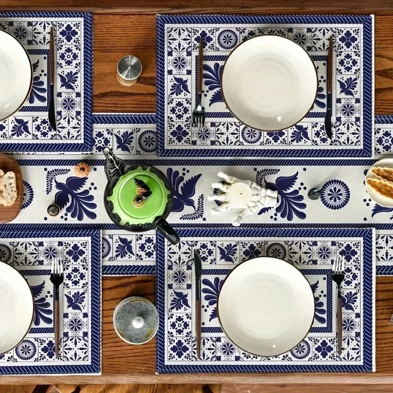 4PC Meal Mats Ceramic Floral Phoenix Carnival Mexican Mat Table Pads Non Slip Heat Resistant Place Dining Mat for Farmhouse