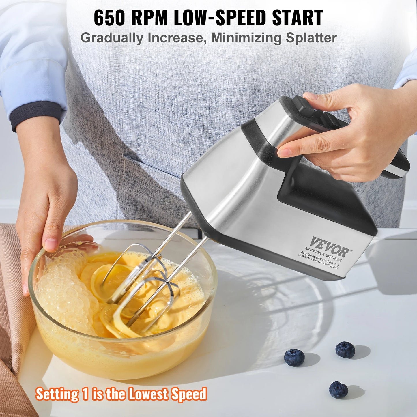 VEVOR Cordless Electric Hand Mixer 5 Gear Speed Control